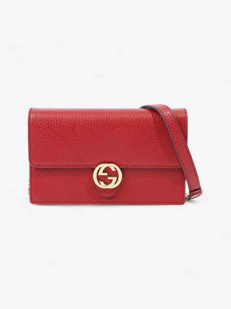 Gucci Interlocking G Leather Chain Wallet Red Leather