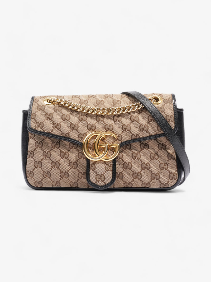 Gucci Marmont Flap Beige And Ebony GG Supreme / Black Canvas Small