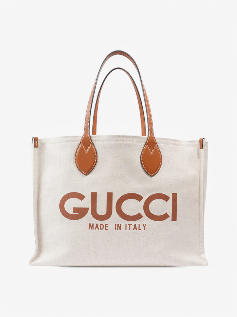 Gucci Gucci Logo-print  White  / Brown Canvas Large