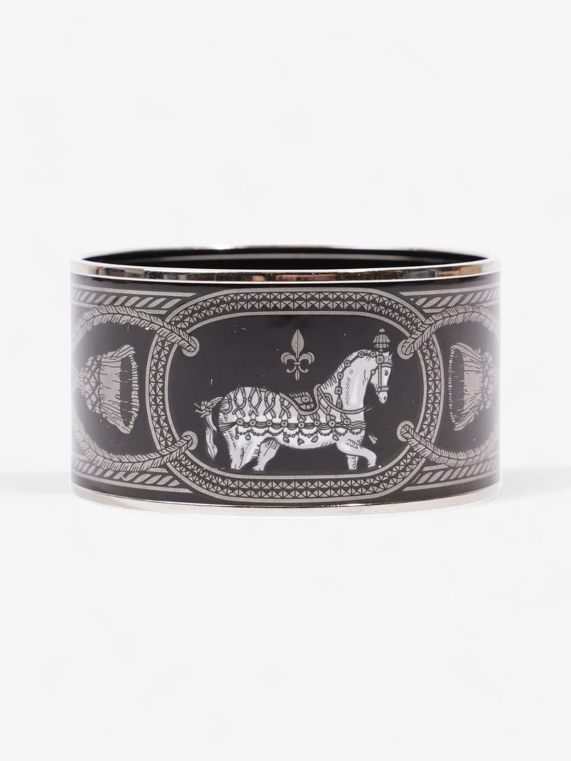 Hermes Grand Apparat Extra Wide Bracelet Black / White / Grey Enamel Small (Circumference - 20.4cm)