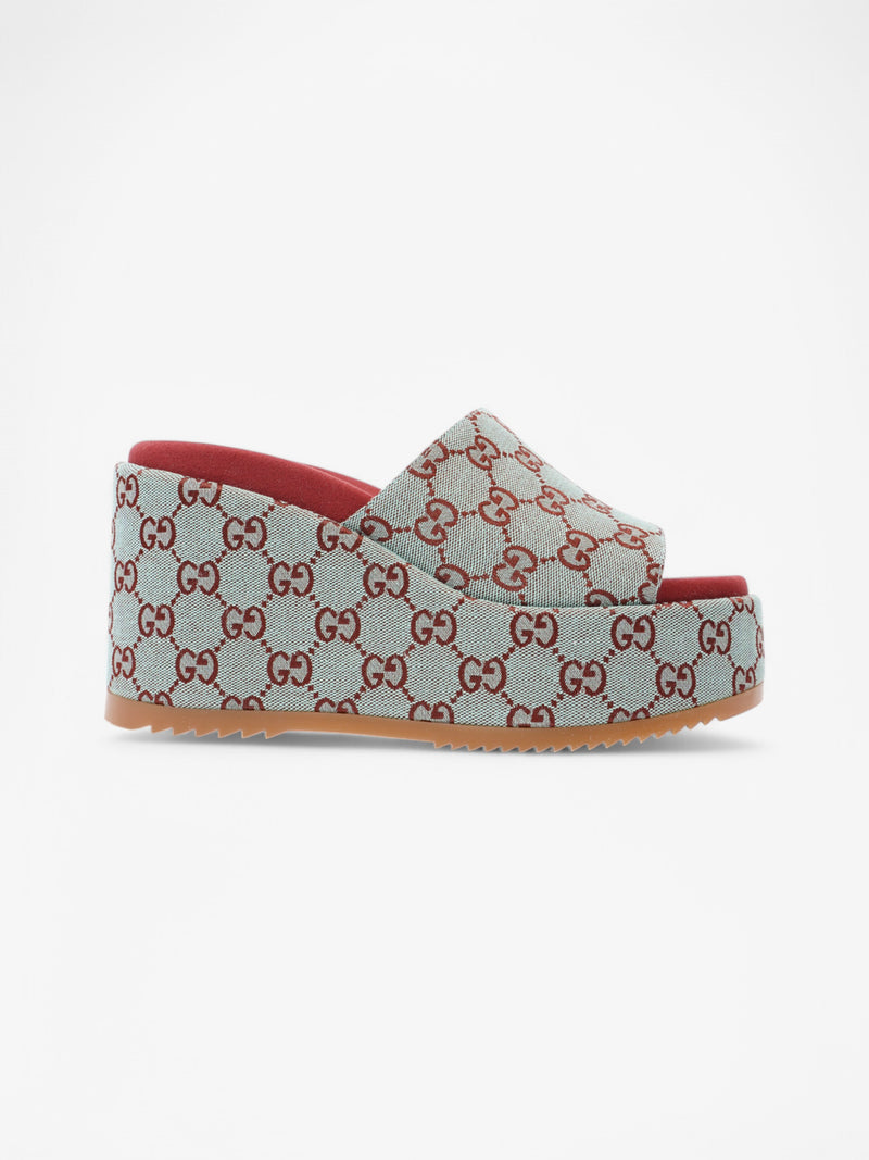 Gucci GG Platform Sandals Light blue / Maroon Canvas EU 40.5 UK 7.5