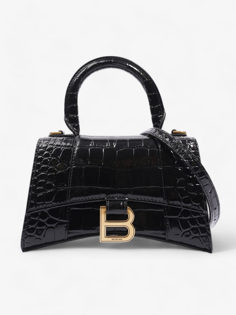 Hourglass XS Black Croc Effect Patent Leather