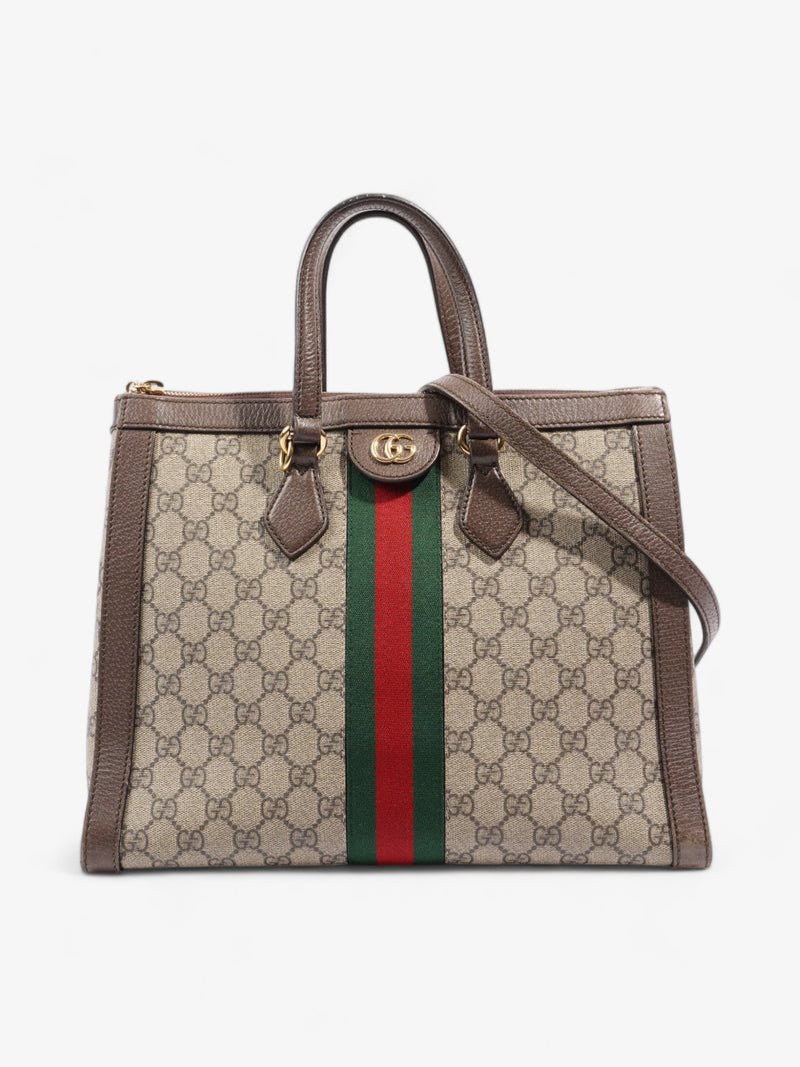 Gucci Ophidia GG Beige And Ebony GG Supreme / Brown / Gucci Stripe Coated Canvas Medium
