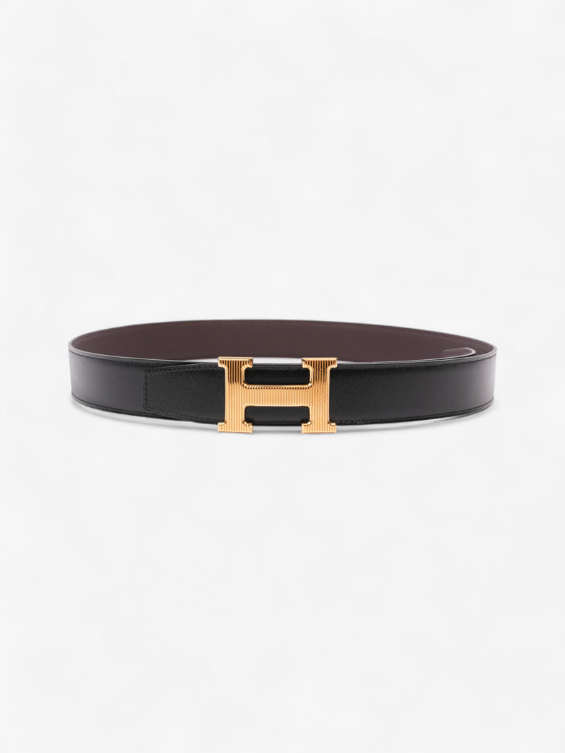 Hermes H Striee Belt Buckle & Reversible Strap Black / Brown / Gold Leather 100cm
