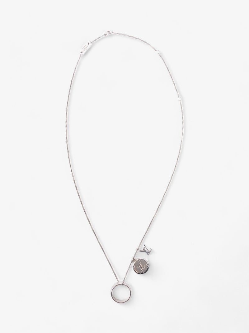 Louis Vuitton LV Ring Pendant Necklace Silver Base Metal