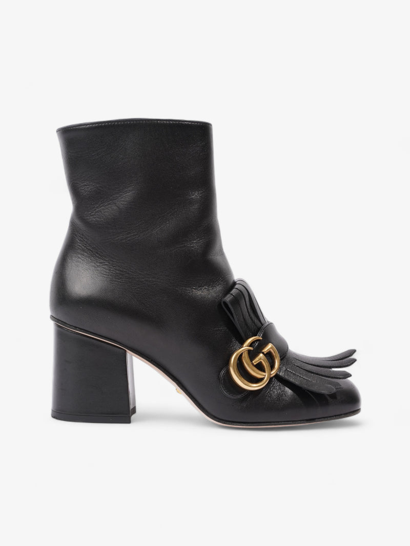 Gucci GG Marmont Fringe Block Heel 70mm Black Leather EU 37 UK 4