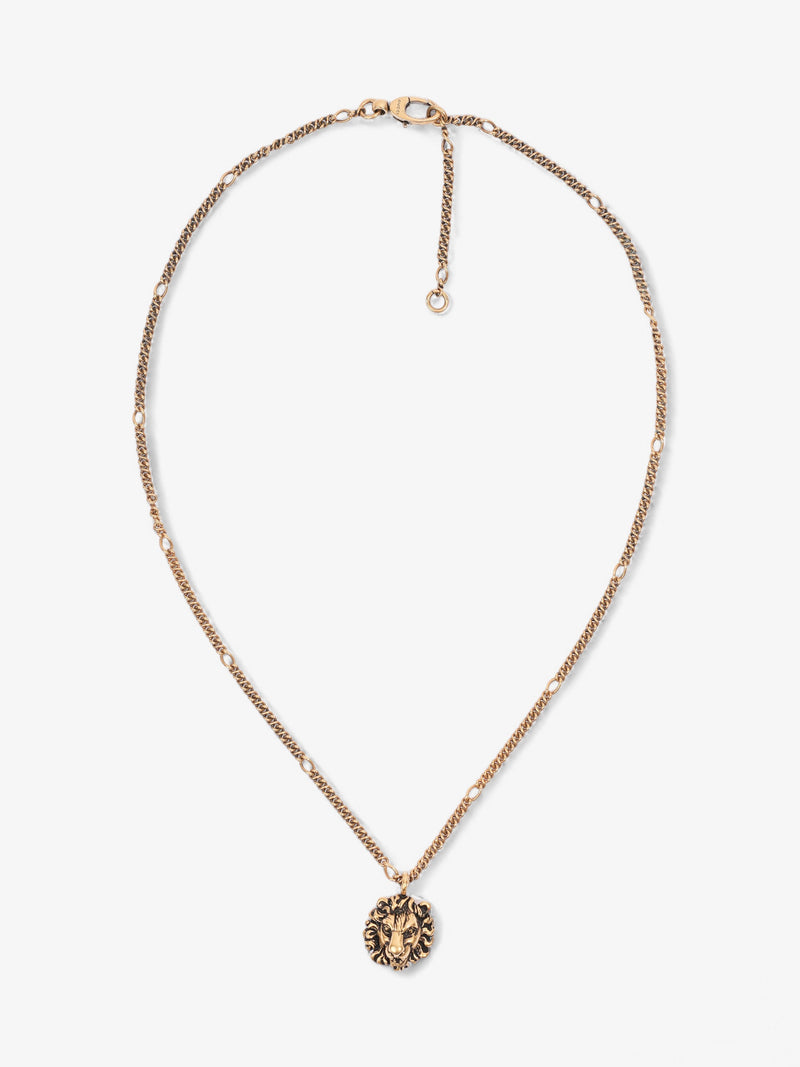 Gucci Lion Head Pendant Necklace Gold Base Metal