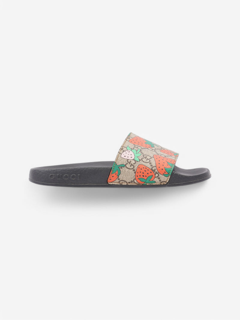 Gucci GG Supreme Strawberry Slides Beige  / Red / Pink Coated Canvas EU 37 UK 4