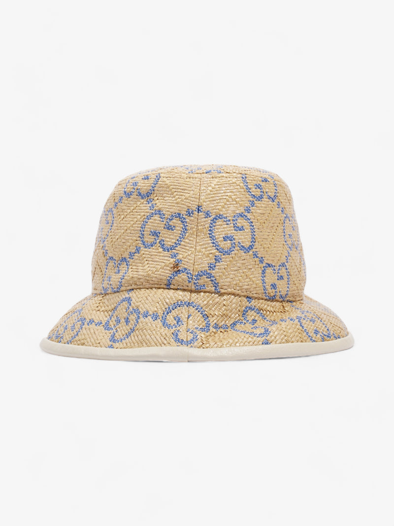 Gucci GG Raffia Effect Bucket Hat Natural / Blue Polyamide Large