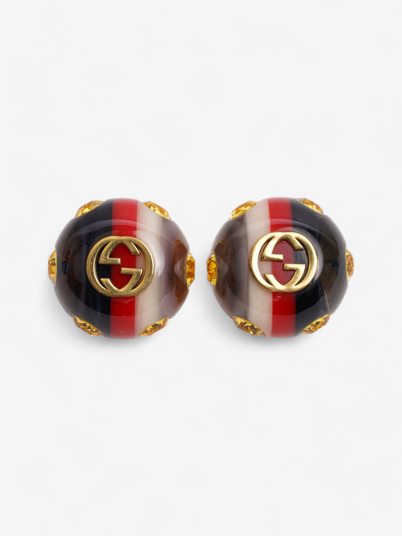 Gucci Web Stud Earrings Gold / Yellow / Blue Resin