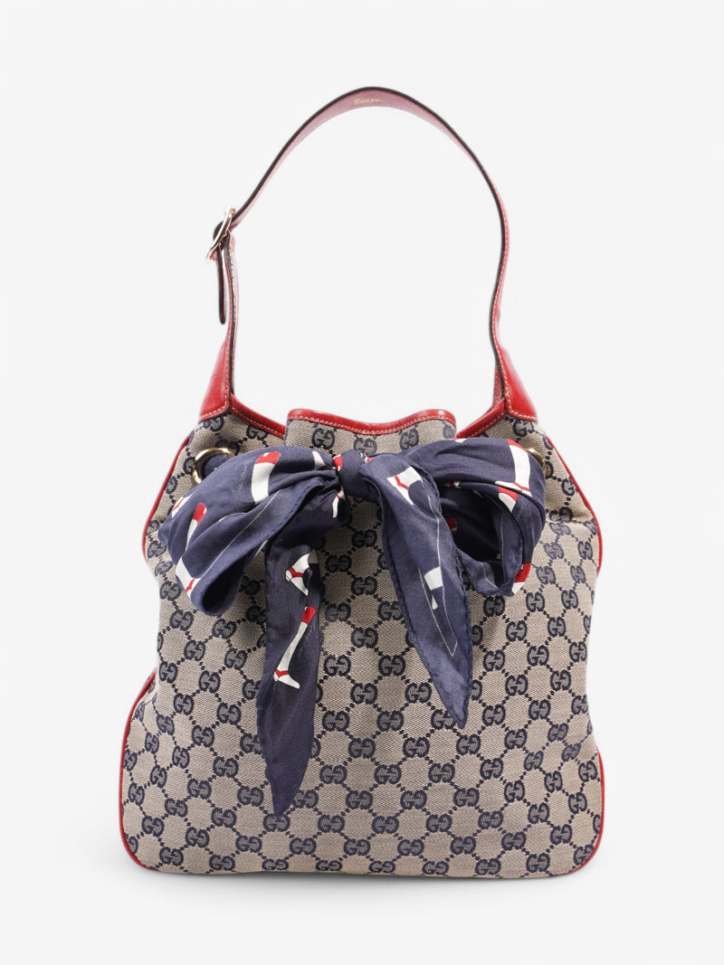 Gucci Positano Hobo Bag  Beige  / Navy Canvas