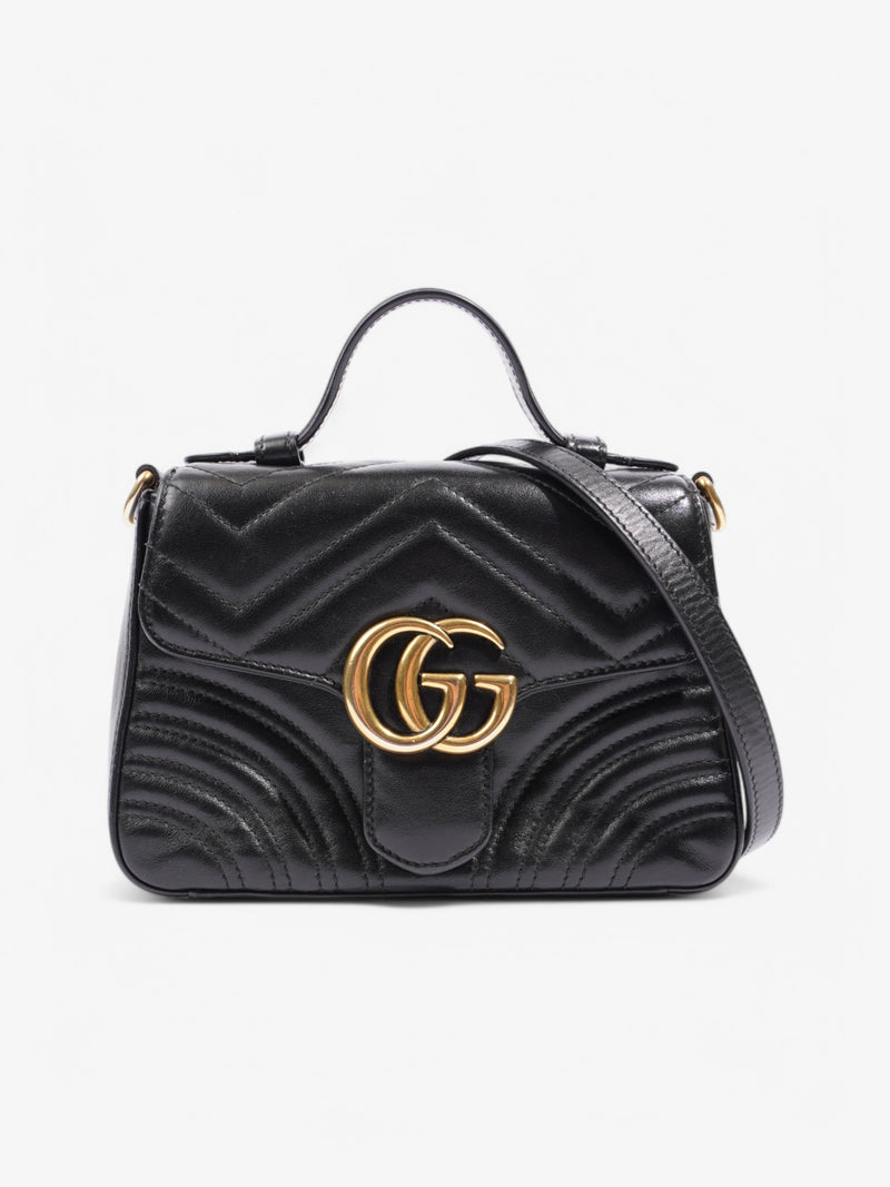 Gucci Marmont Flap Top Handle Black Matelasse Leather Mini