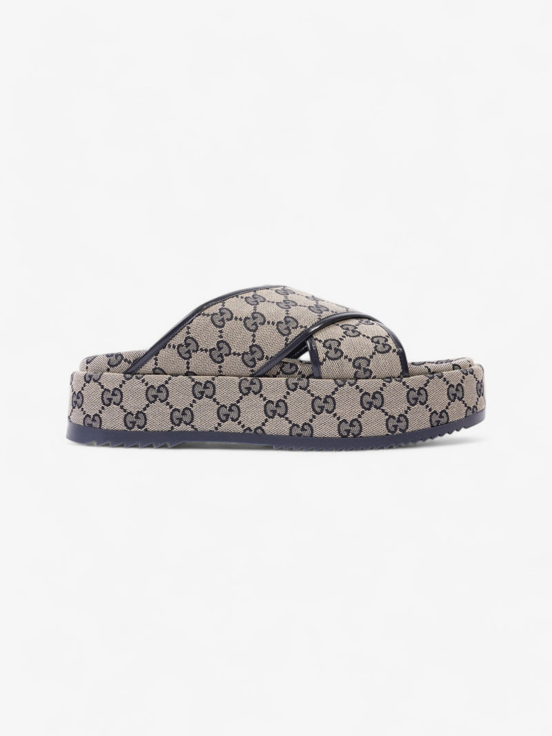Gucci GG Platform Slide Beige Blue Canvas EU 41 UK 8