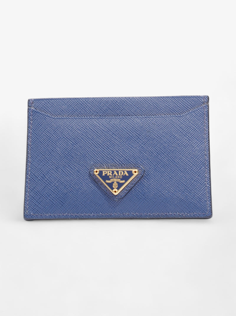  Prada Logo Card Case Wallet Navy Saffiano Leather