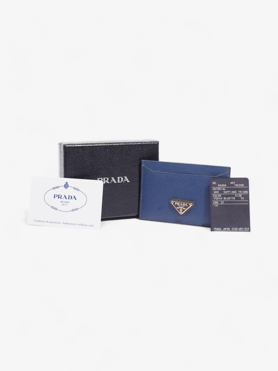 Prada Logo Card Case Wallet Navy Saffiano Leather Image 6