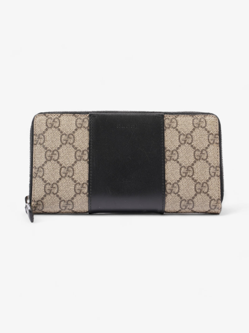  Gucci Zip Around GG Wallet Beige And Ebony GG Supreme / Black Coated Canvas