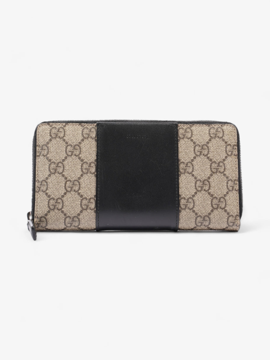 Gucci Zip Around GG Wallet Beige And Ebony GG Supreme / Black Coated Canvas Image 1