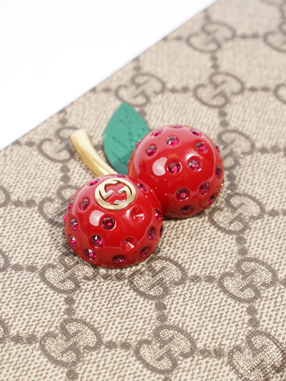 Gucci Zip Around Cherry Wallet Beige And Ebony GG Supreme / Red Coated Canvas Image 7