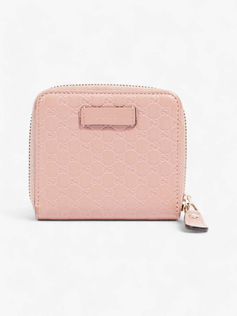 Gucci Gucci Micro Guccissima 449395 Leather Compact Wallet Pink   Ⓖ Engraving Pink Embossed Leather Image 1