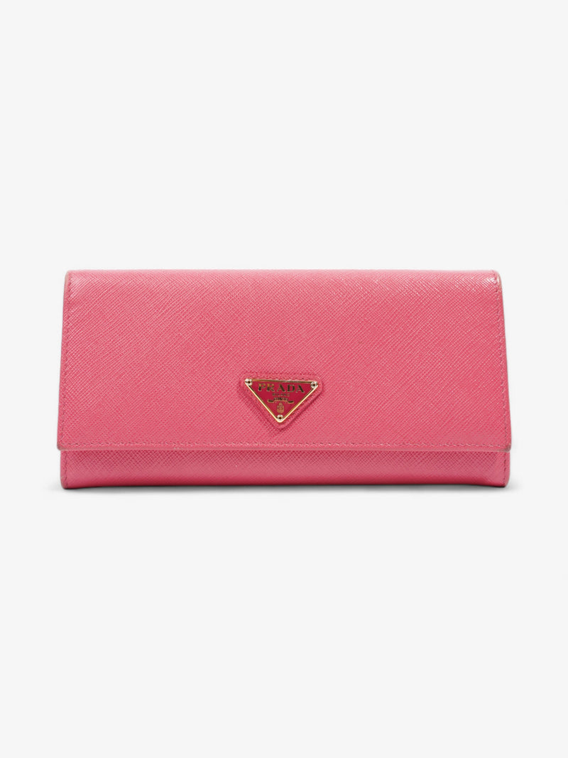  Prada Triangular Logo Flap Wallet Pink Saffiano Leather