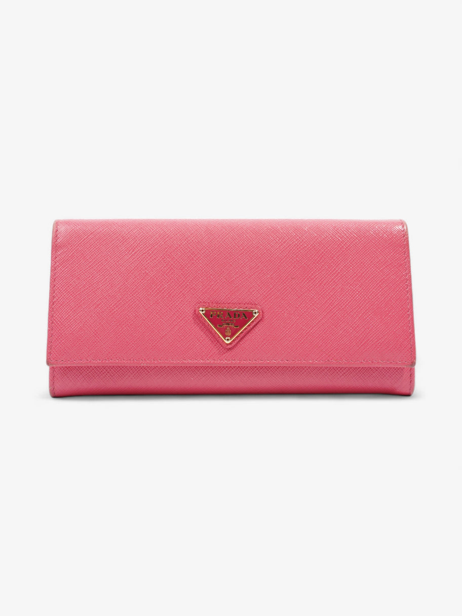 Prada Triangular Logo Flap Wallet Pink Saffiano Leather Image 1