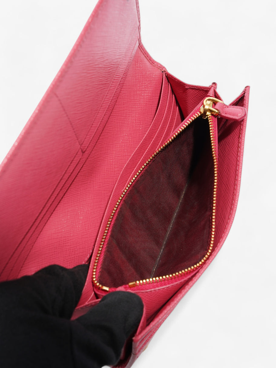 Prada Triangular Logo Flap Wallet Pink Saffiano Leather Image 5
