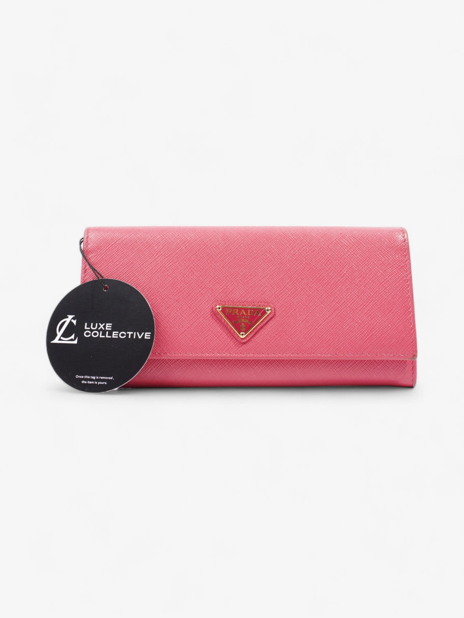 Prada Triangular Logo Flap Wallet Pink Saffiano Leather Image 6
