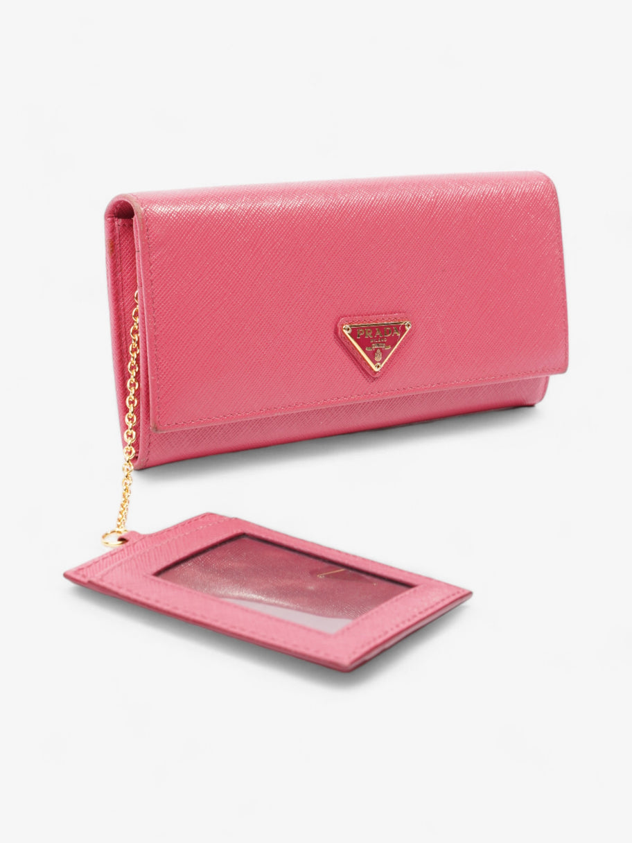 Prada Triangular Logo Flap Wallet Pink Saffiano Leather Image 7