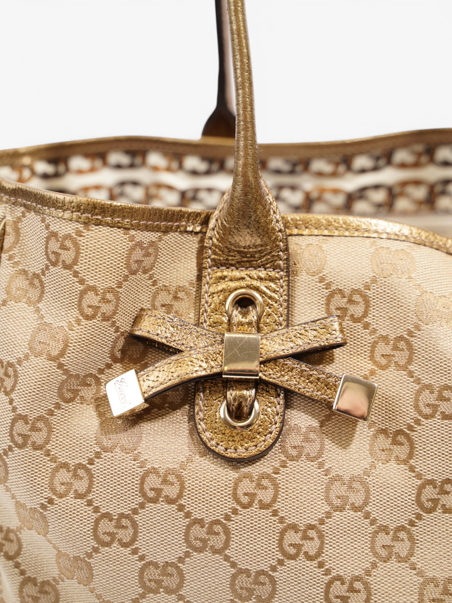 Gucci GG Canvas Princey Tote Beige  / Gold Calfskin Leather Image 10