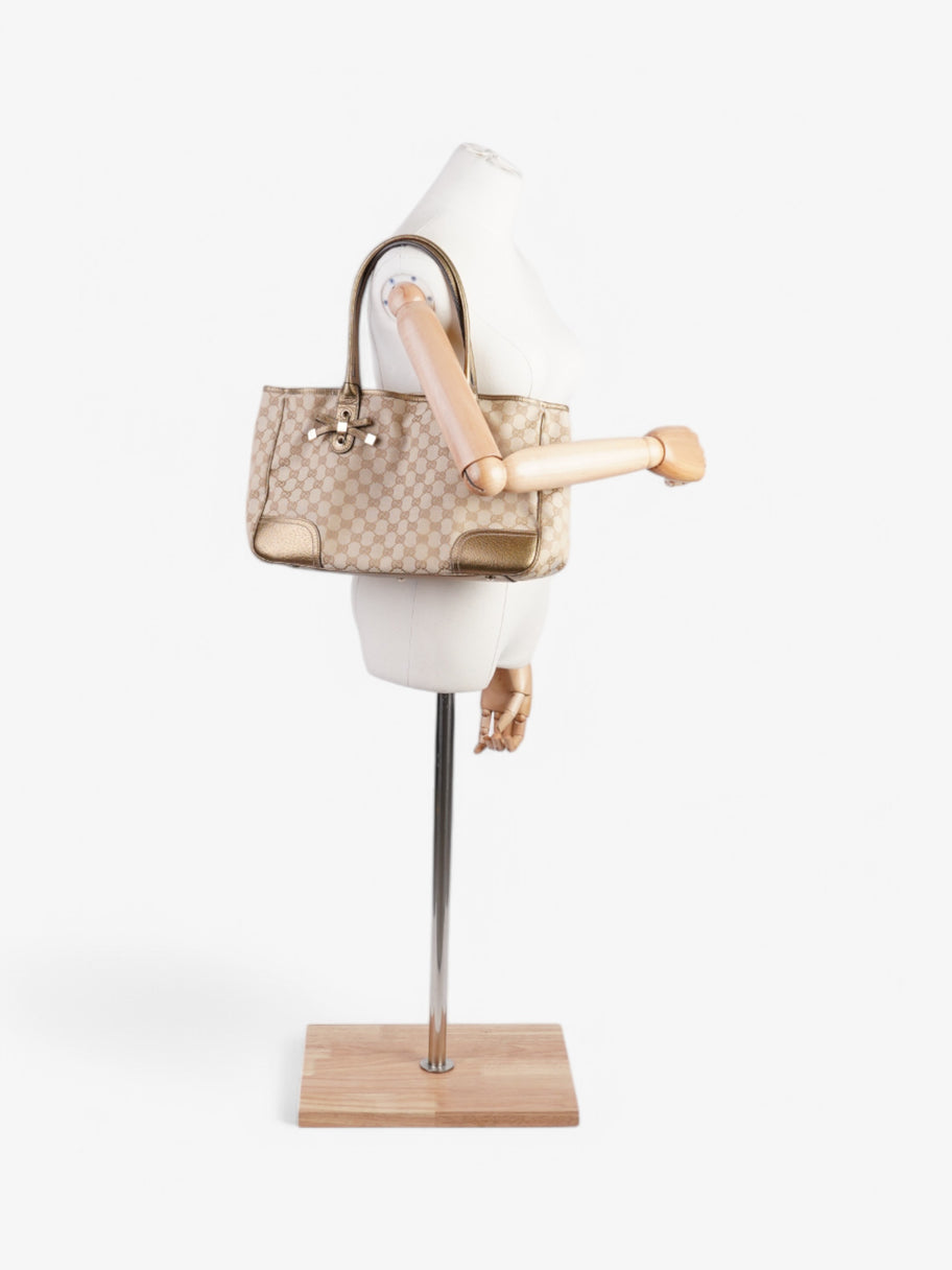 Gucci GG Canvas Princey Tote Beige  / Gold Calfskin Leather Image 2