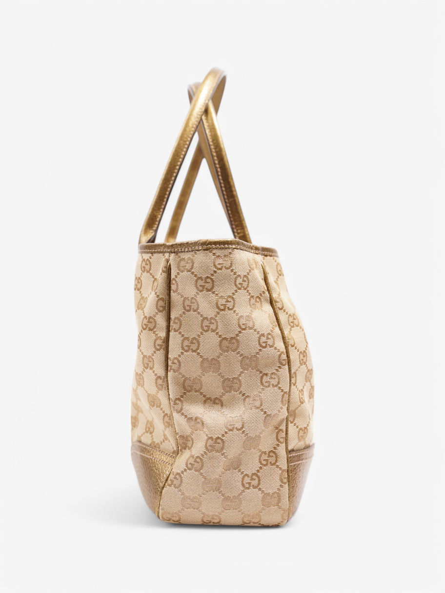 Gucci GG Canvas Princey Tote Beige  / Gold Calfskin Leather Image 5