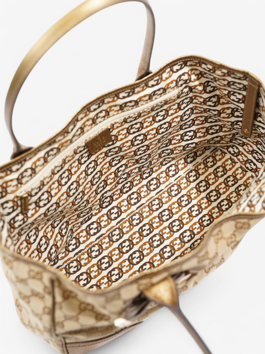 Gucci GG Canvas Princey Tote Beige  / Gold Calfskin Leather Image 7