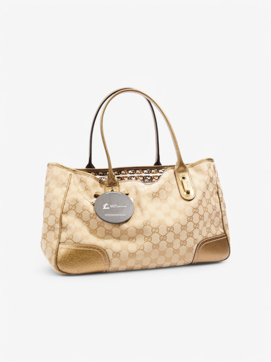 Gucci GG Canvas Princey Tote Beige  / Gold Calfskin Leather Image 9