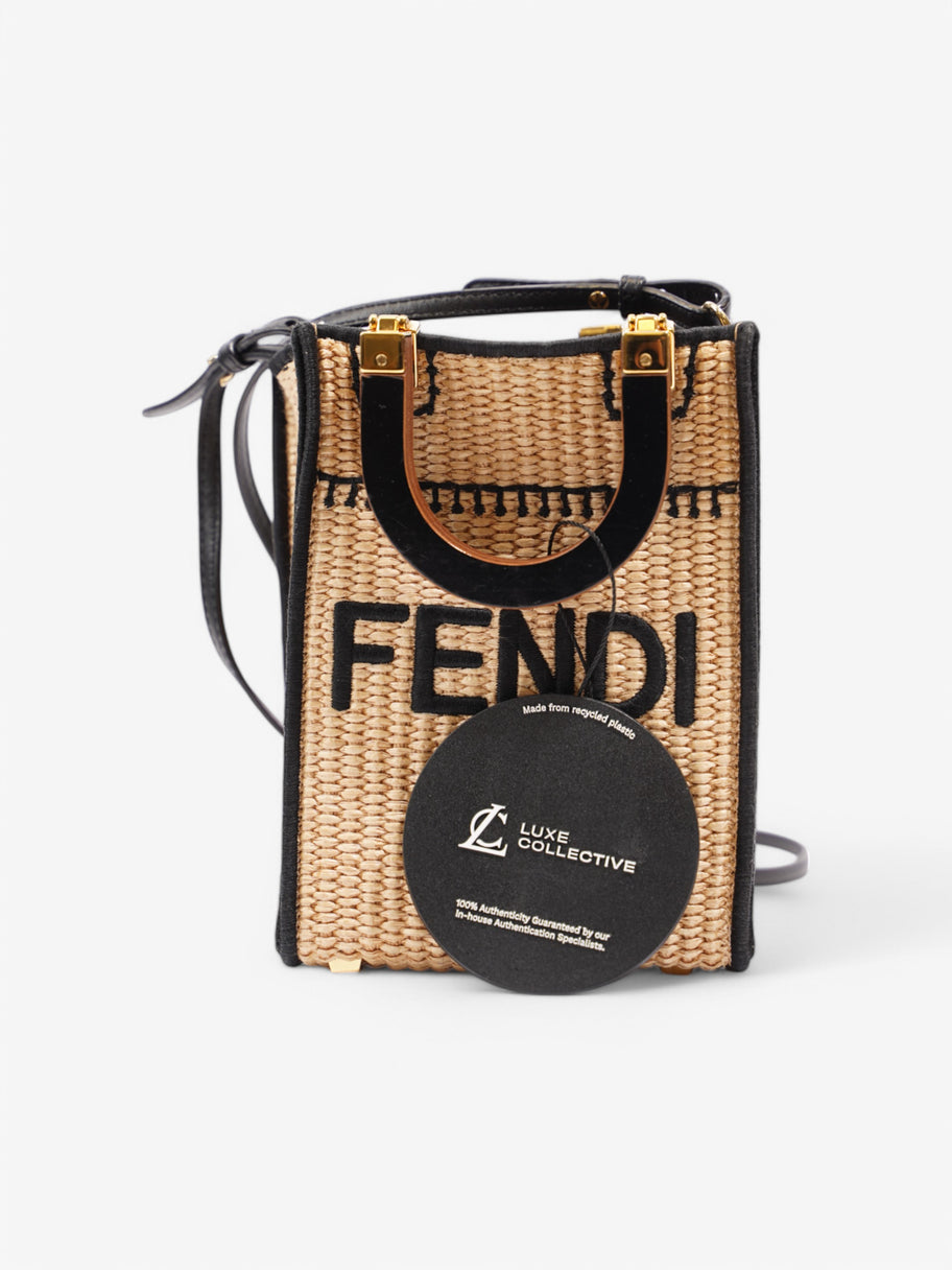 Fendi Sunshine Shopper Raffia 2Way Beige  / Black Canvas Small Image 10
