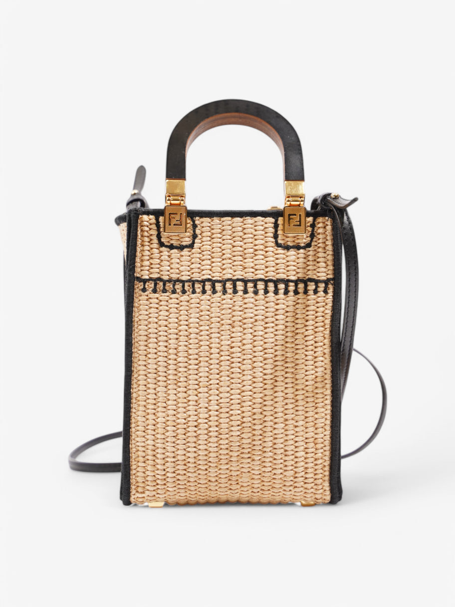 Fendi Sunshine Shopper Raffia 2Way Beige  / Black Canvas Small Image 4