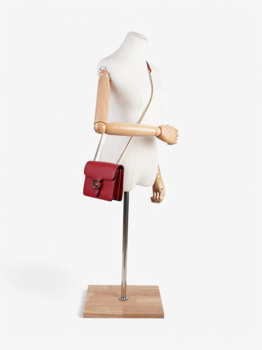 Gucci Interlocking Chain Shoulder Red Calfskin Leather Image 12