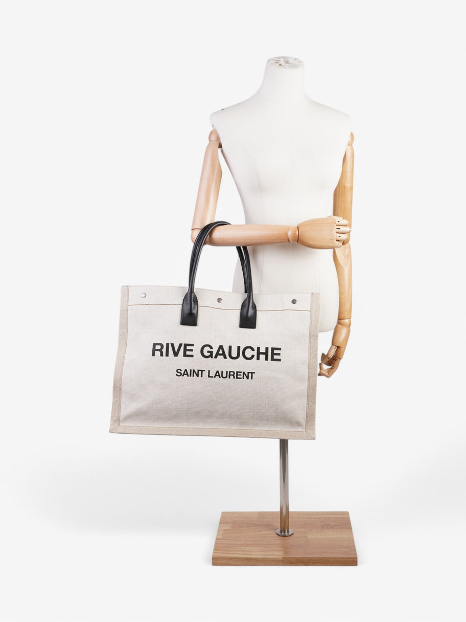 Saint Laurent Rive Gauche Canvas Tote White Canvas Large Image 2