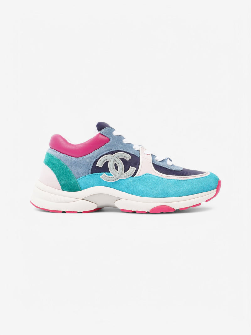  Chanel CC Logo Sneaker Turquoise  / Navy / Pink Suede EU 39 UK 6