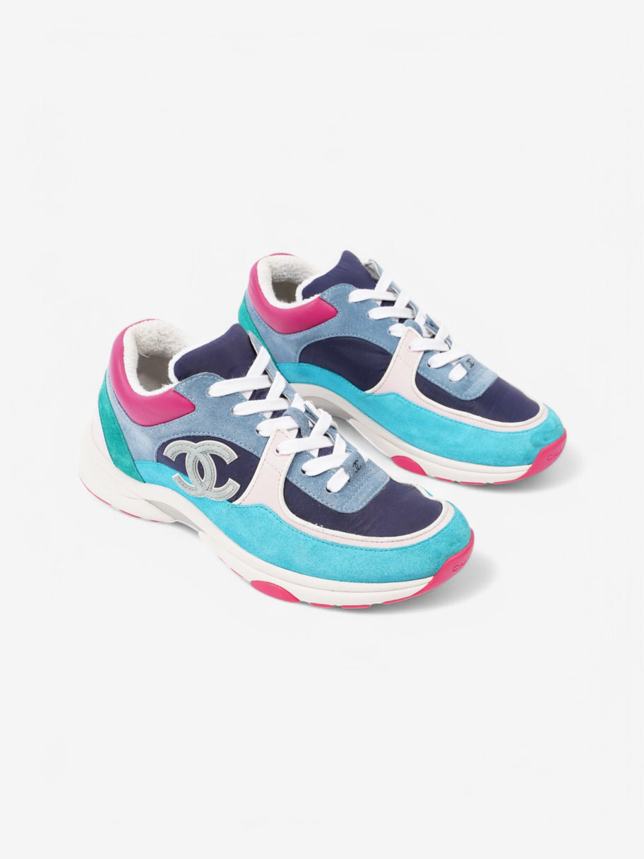 Chanel CC Logo Sneaker Turquoise  / Navy / Pink Suede EU 39 UK 6 Image 2
