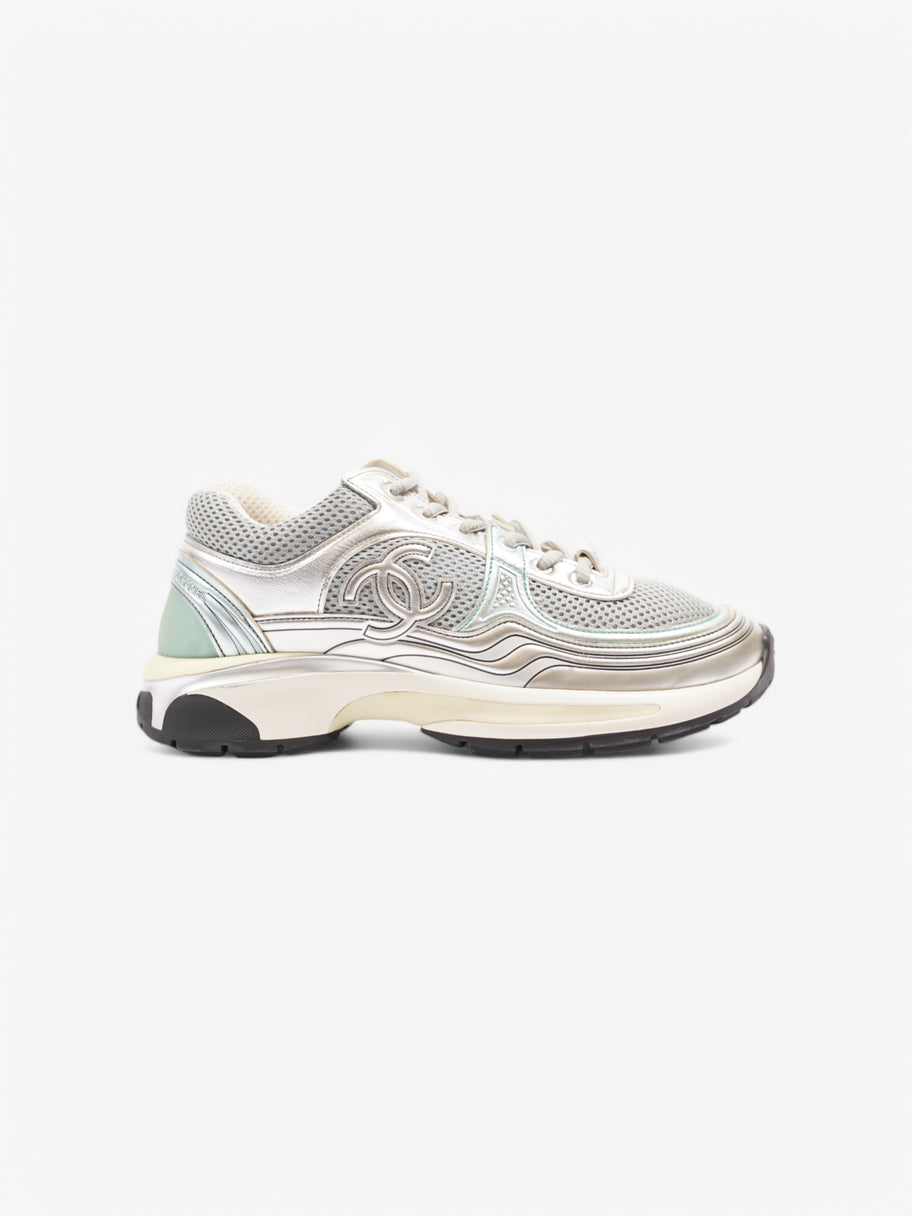 Chanel CC Logo Sneaker Silver / Green Mesh EU 38.5 UK 5.5 Image 1