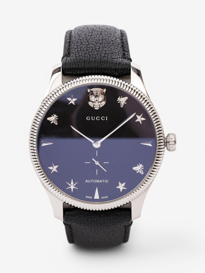  Gucci G-Timeless YA126365 Black / Silver Stainless Steel & Leather Strap 40mm