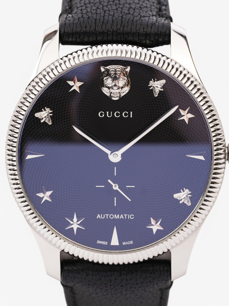 Gucci G-Timeless YA126365 Black / Silver Stainless Steel & Leather Strap 40mm Image 2