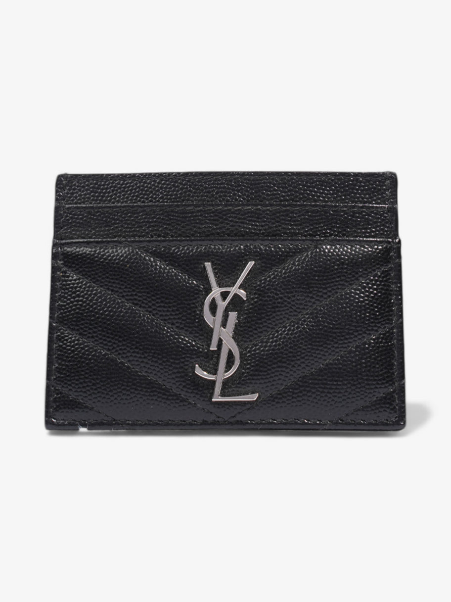 Saint Laurent Cassandre Card Holder Black / Silver Grained Leather Image 1