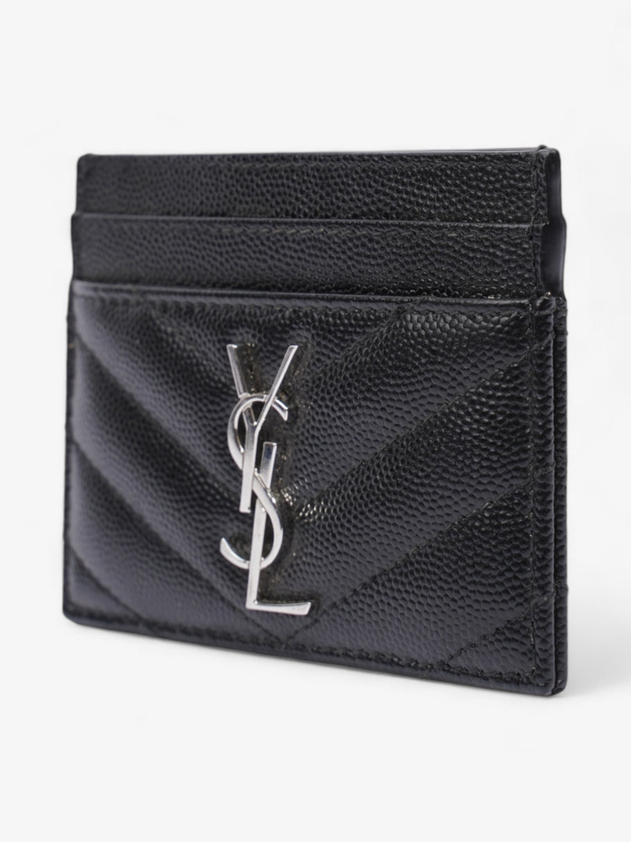 Saint Laurent Cassandre Card Holder Black / Silver Grained Leather Image 3