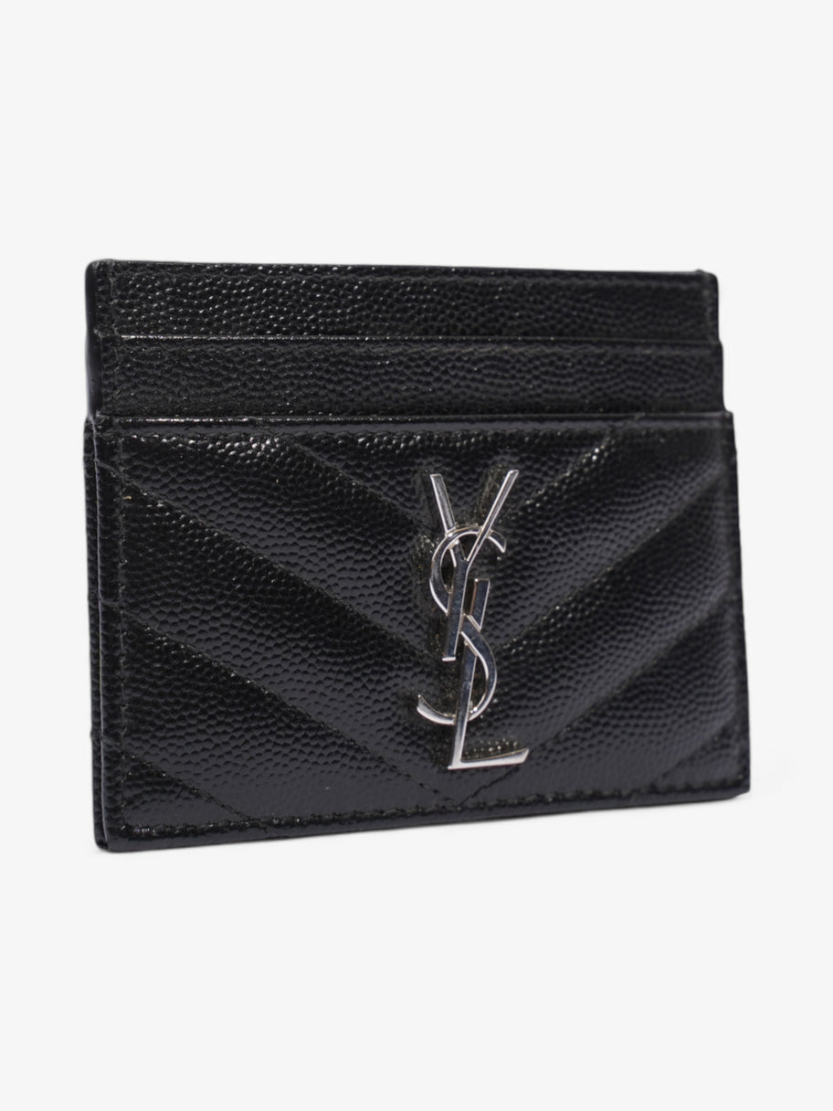 Saint Laurent Cassandre Card Holder Black / Silver Grained Leather Image 4