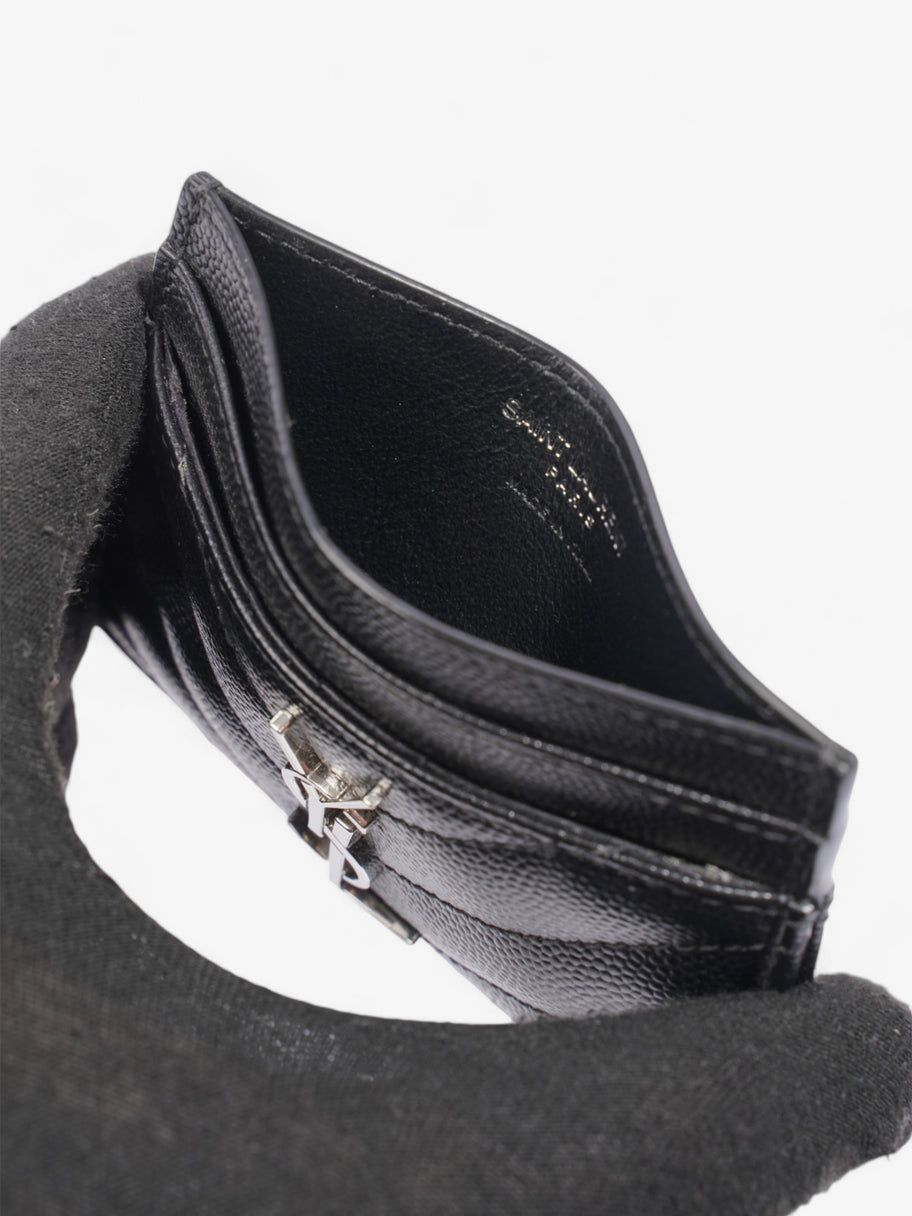Saint Laurent Cassandre Card Holder Black / Silver Grained Leather Image 6