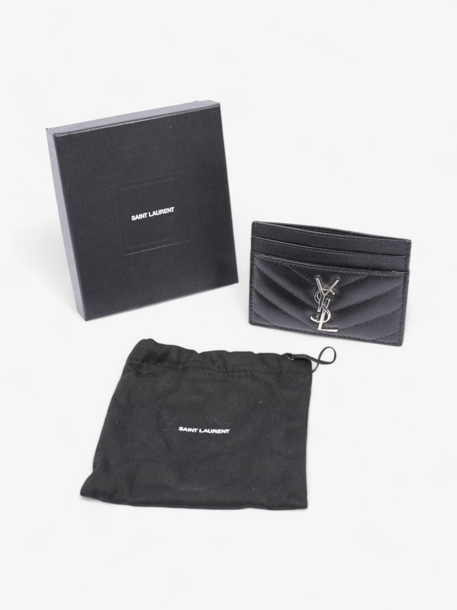 Saint Laurent Cassandre Card Holder Black / Silver Grained Leather Image 7