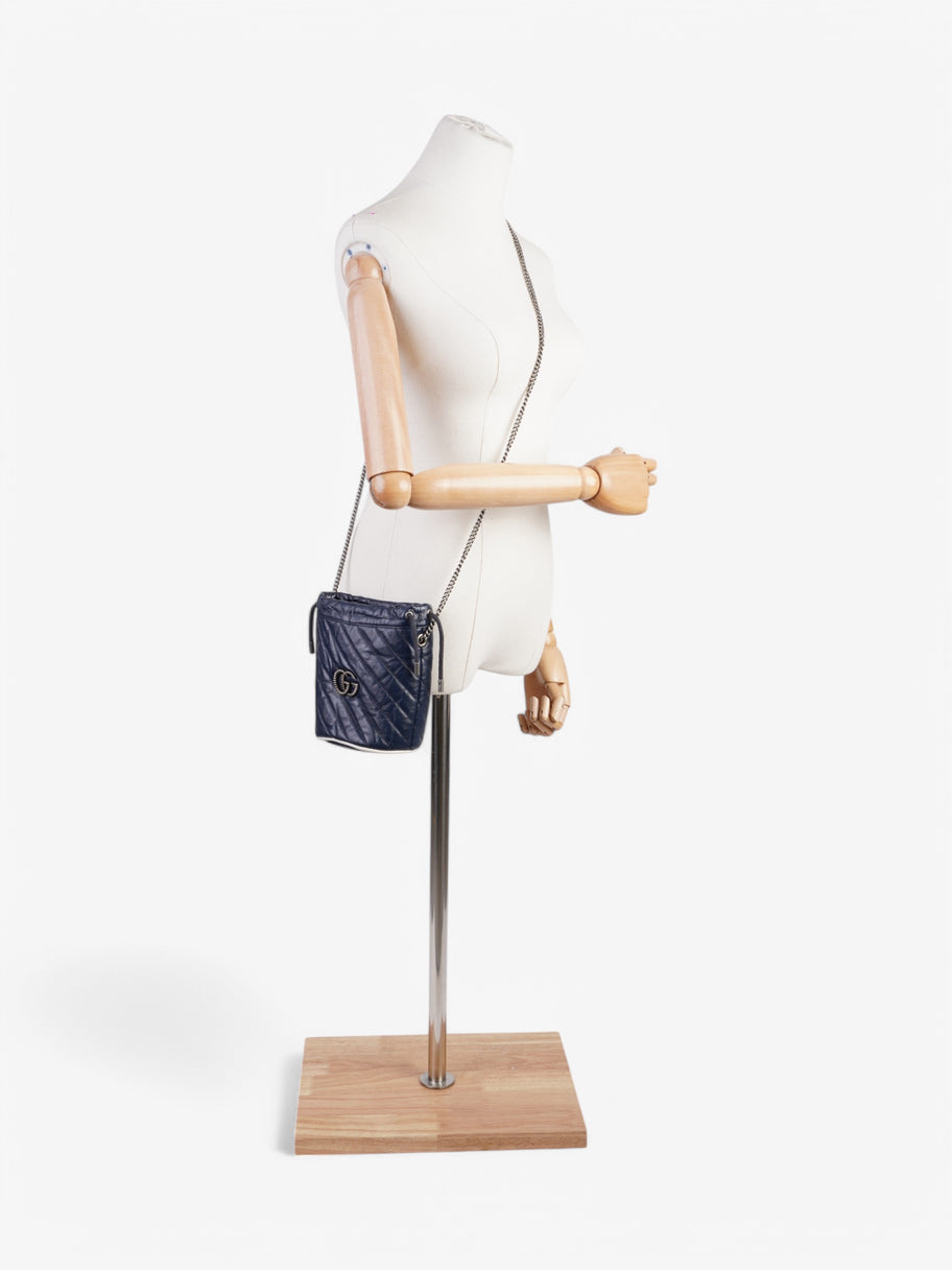 Gucci Marmont Drawstring Shoulder Bag Navy Leather Image 2