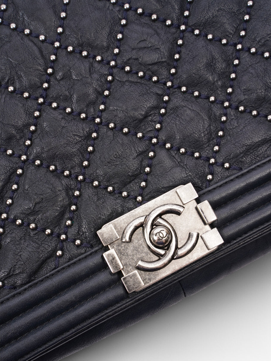 Chanel Boy Bag Navy Lambskin Leather New Medium Image 7