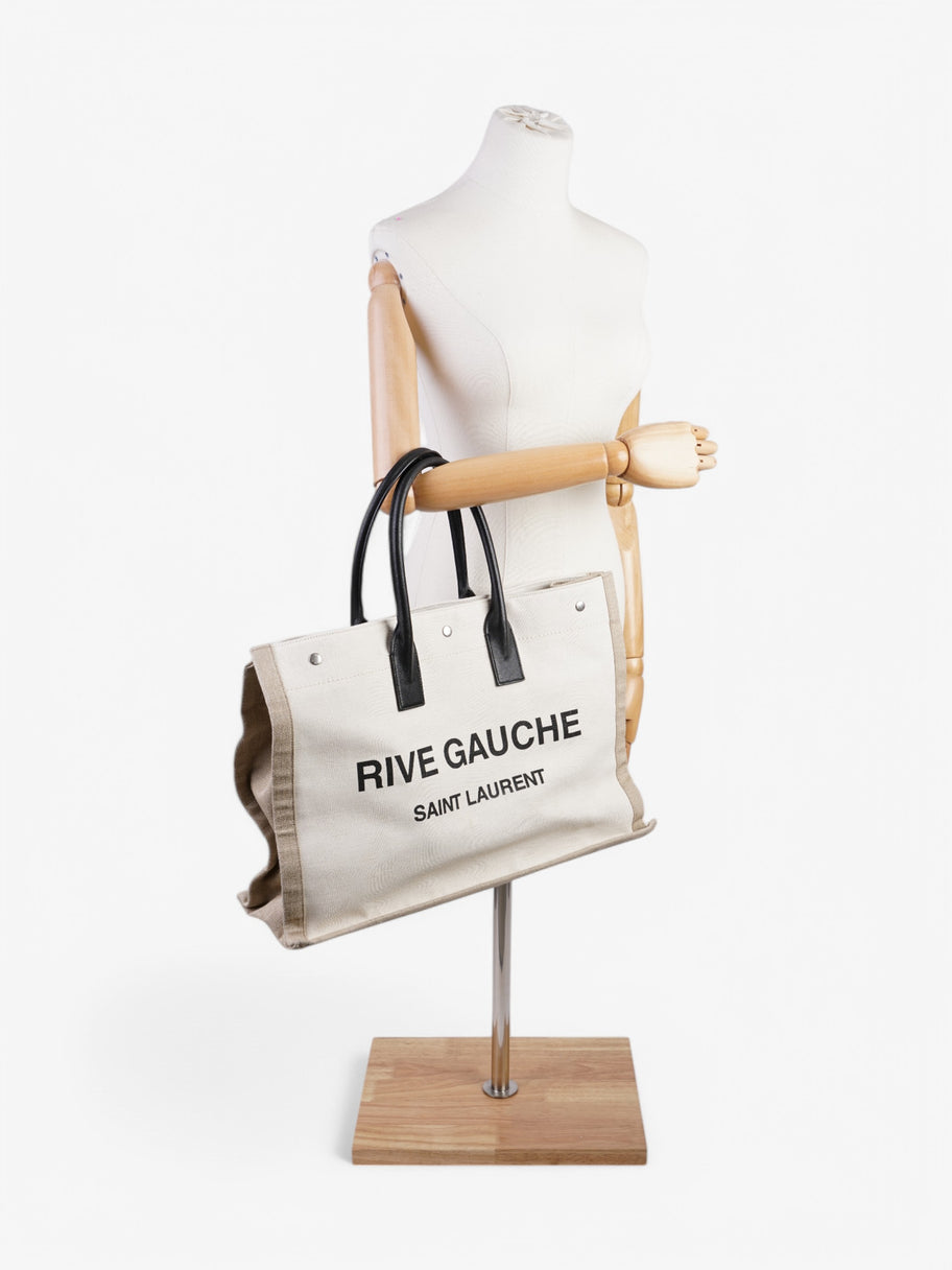 Saint Laurent Rive Gauche Tote White / Black / Greige Canvas Large Image 2